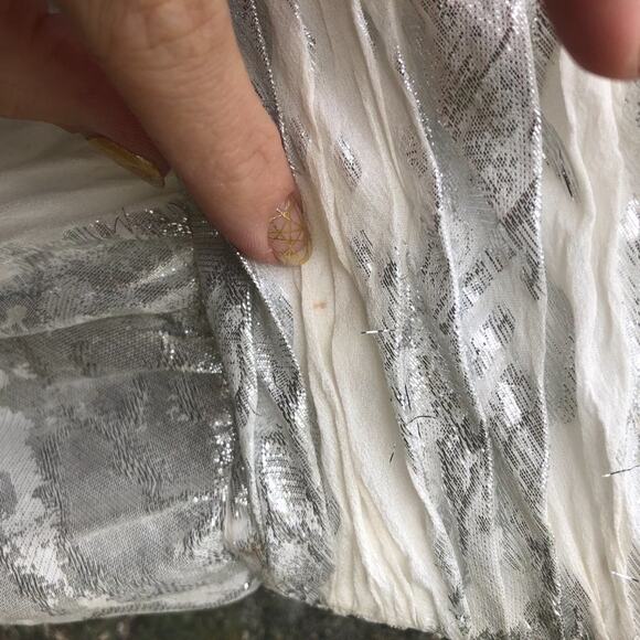 Aidan Mattox White Silver Metallic Halter Cross Back Maxi Gown Dress - Picture 9 of 11